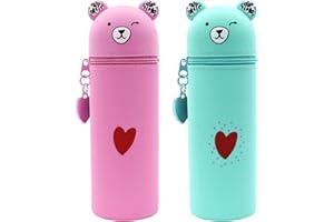 JEONDFG 2 Stück Kawaii Federmäppchen 2 in 1 aus weichem Silikon,Cartoon Bleistifthalter,Schlampermäppchen Ständer up Stifteköcher,Bleistift Beutel,Niedliches Federmäppchen Mäppchen Mäppchen Mädchen Teenager