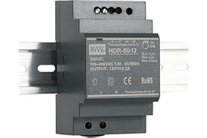 JUNLIN HDR-60-12 Ultra Slim Step-Shape 3SU - Alimentatore per guida DIN, 54 W, 12 V, 4,5 A, montaggio a pannello