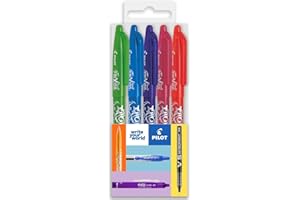 PILOT Frixion Heat/Friction Wymazywalny długopis kulkowy, średnia linia, końcówka 0,7 mm, kwiatowa poduszka, 5 sztuk, limonkowy, jasnoniebieski, fioletowy, różowy i pomarańczowy