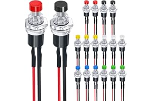 MKBKLLJY 18Pcs 7mm Mini Round Pushbutton Switches 1A 250V AC 2 Pins SPST ON OFF Momentary Push Button Switch with Pre-soldered Wires for Car, Boat 6 Color(Red/Green/Yellow/Black/Blue/White)