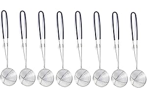 THESTRIVEN 8 pièces Acier Inoxydable Spider Passoire Pot Écumoire avec Silicone Poignée Cuillère à Passoire, Écumoire à Mailles Fines avec Poignée Longue Petit Passoire pour Thé au Lait Perlé (Noir)