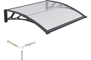 GGNEBAI Front Door Canopy Outdoor Awning 120x80cm,Window, Patio or Porch Rain Shelter with ABS Bracket,Polycarbonate Sheet, UV,Snow Protection