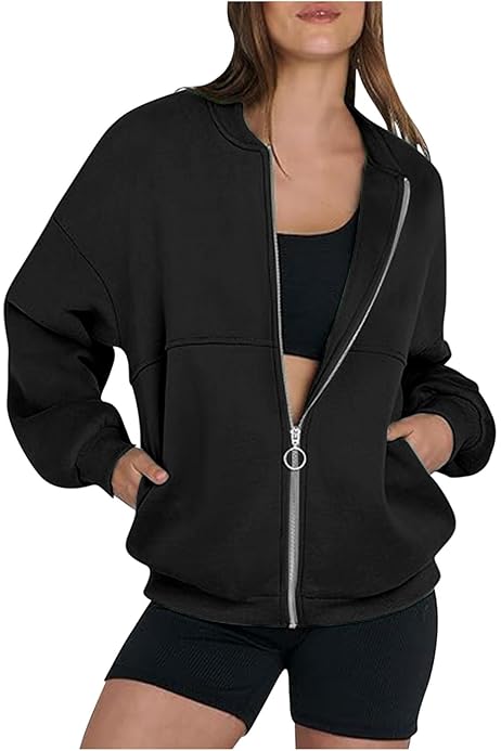 OVARA Ladies Zip Up Sweatshirts without Hood Sport Gym Jacket for Women  Plain Colour Comfy Casual Jackets Autumn Long Sleeve Zipper Sweatshirt Coat  with Pockets : Amazon.co.uk: Fashion