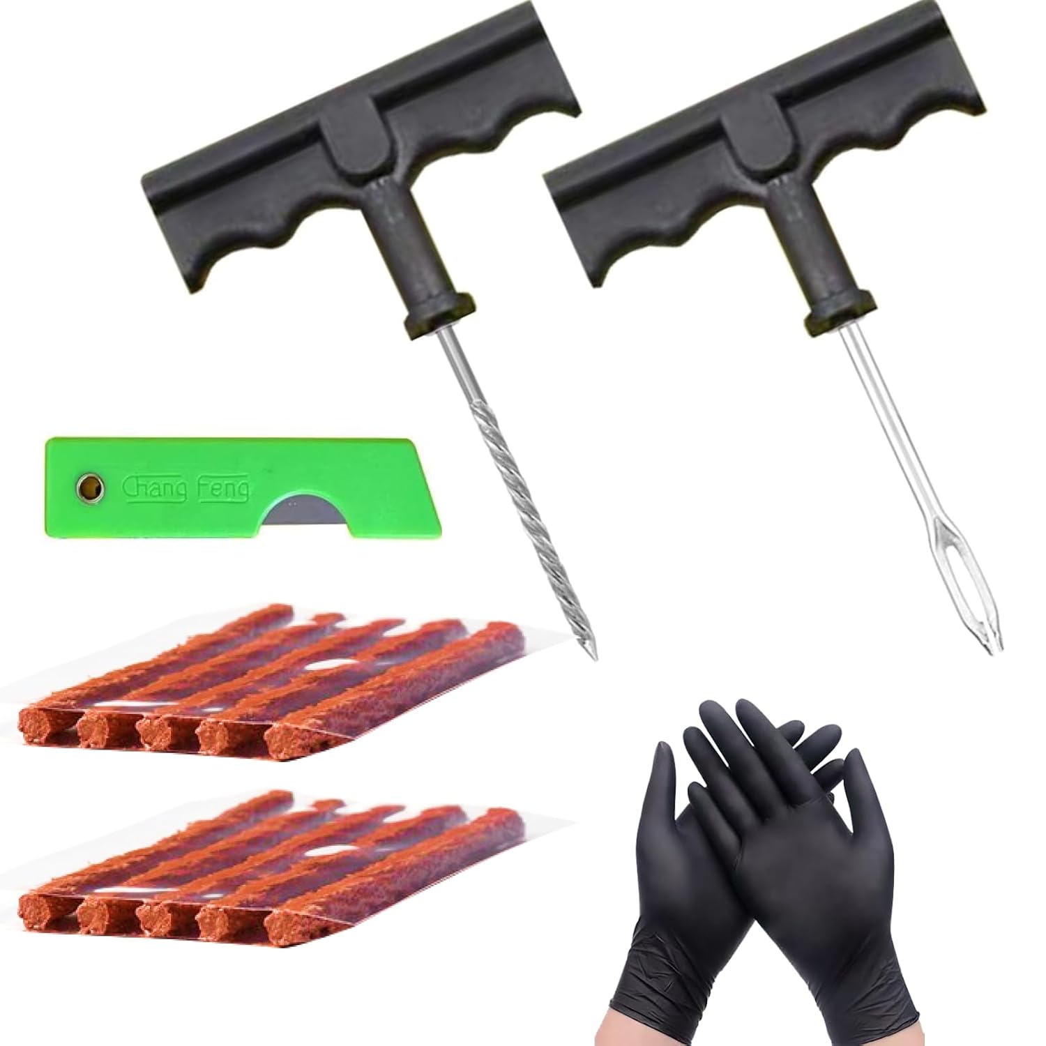 Hugwish 15-delige set tegen lekke banden voor auto, reparatieset voor autobanden, bandenreparatieset voor auto, motorfiets, bestelwagen, grasmaaier
