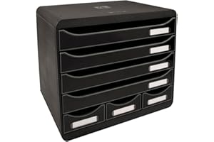 Exacompta - Ref 307714D - Store-Box Office Plus - 6 Drawer Set - 270 x 355 x 271mm in Size, 4 A4+ Drawers + 3 Accessory Drawers, Stackable, Open Drawers - Black