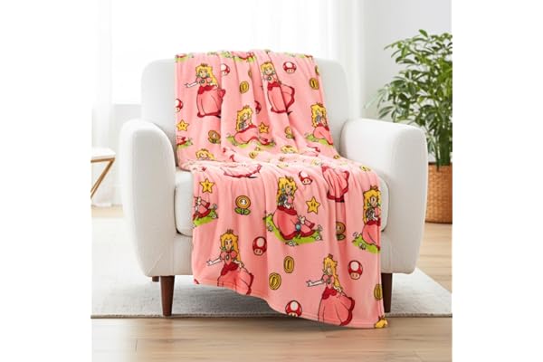 Super Marios Bros. Prinsessa persika flicksängkläder supermjuk silkestouch överkast, 47 tum x 60 tum, (officiellt licensierad produkt)