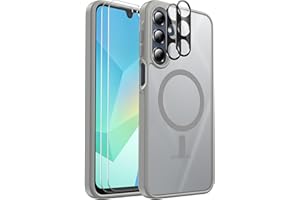 Ezanmull Schutzhülle für Samsung Galaxy A16, magnetisch, stoßfest, passend für MagSafe, mit Displayschutzfolie X2 + Kameralinsenschutz, durchscheinende Anti-Fingerabdruck-Hülle für Samsung Galaxy A16