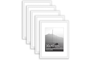 Americanflat Cornice per Foto 30x40 in Bianco - Display 22x28 con Passepartout e 30x40 senza Passepartout - Set di 5 Cornici con Ferramenta a Dente di Sega per Esposizione Orizzontale e Verticale