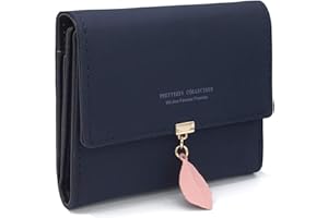 RRANCHARLTU Portefeuille Femme Porte-Monnaie Feuille Exquis Pendentif en PU Cuir, 6 emplacements pour Cartes y Compris 1 fenêtre d'identification 1 Section de Facture et 2 Poche à Fermeture éclair, Bleu Saphir