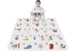 Baby Splat Floor Mat for Under High Chair Animal Arts Crafts by CASKIE, 51" Waterproof Anti-Slip Food Splash Spill Mat for Eating Mess, Washable Floor Protector Mat and Table Cloth