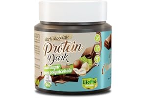 LIFE PRO NUTRITION Life Pro Healthy Protein Cream Dark Chocolate – Crema alta en proteínas de chocolate negro con avellanas – Ideal para recetas dulces – 100% vegana - Sin azúcares añadidos ni polialcoholes – 250 gr