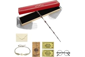 WDKXCN Dumbledore Wand, 37CM Harry Elder Wands With Steel Core and Resin, Magic Dumbledore Wand in Gift Box with Gold-Stamped Tickets, Acceptance Letter, Map, Black Glasses, Bracelet