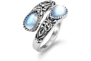 Weviway Sterling Silver Adjustable Vintage Moonstone Ring for Women - Dainty Boho Stackable Opal Mood Rings, Anxiety Relief Gift for Her