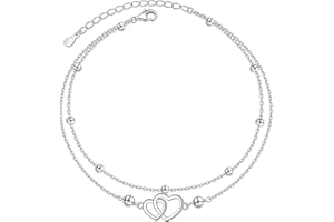 HOOHWE Fußkettchen für Damen 925 Sterling Silber Infinity Herz fußkette für Frauen Klassische Verstellbar Bead Fussketten Armbänder Sommer Schmuck für Frauen und Mädchen Layered Ankle Bracelet