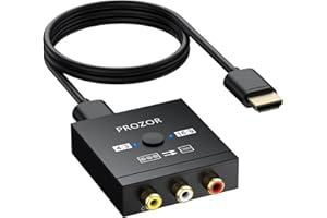 PROZOR Convertisseur RCA vers HDMI 1080P Adaptateur AV pour Wii/PS2/PS1/N64 Switch 4:3/16:9 Câble HDMI Inclus Idéal Jeux Rétro et DVD