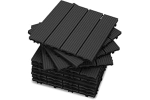 YOEVU - Set de 11 Baldosas de Exterior de Madera Composite WPC, 1m² - Baldosas de Terraza, Patio y Jardín, Antideslizantes, Resistentes al Agua, 30x30cm, Antracita