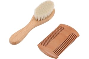 ‎TITA-DONG 2-teiliges Baby-Haarbürsten- und Kamm-Set aus Holz für Neugeborene und Kleinkinder, Weiches Premium-Ziegenhaar und Holz-Säuglingsbürsten-Set, Sanft zu Babyhaaren, Babyparty- und Registrierungsgeschenk