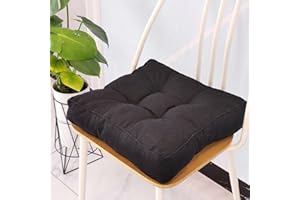 PING BU Cojín de asiento para silla de comedor, 45 x 45/50 x 50 cm, 8 cm de grosor, cojines de algodón suave para oficina, hogar, jardín (40 x 40 cm, negro)