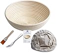 Gärkörbchen rund, ø 25 cm, Höhe 8.5 cm Banneton Proof Korb für Brot und Teig [inkl. Pinsel] Proof Rising Rattan Schale(1000g Teig) + Gratis Liner + Brot Gabel