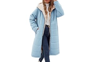 Tuopuda Płaszcz damski zimowy, ciepła kurtka polarowa, parka, kurtka zapinana na zamek błyskawiczny, z dwustronnym kapturem, na co dzień, kurtka z kapturem i kieszeniami