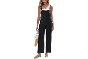 HOTIAN Women's Linen Summer Elegant Jumpsuit Linen Trousers Long Casual Loose Jumpsuit with Large Pockets Bib Pants