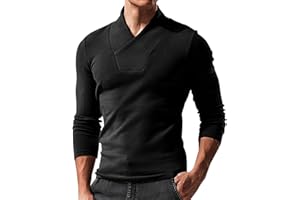 Runcati Męska koszulka z długim rękawem z dekoltem w serek, luźna, slim fit, jednokolorowa, elastyczna podkoszulek