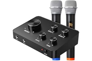 Rybozen Wireless Microphone Karaoke Mixer System, Dual Handheld Wireless Microphone for Karaoke, Smart TV, PC, Speaker, Amplifier, Church, Wedding - Support HDMI, AUX In/Out