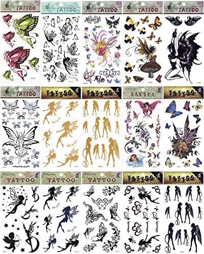 5x Fairy Fairies Angel Demon Gold Butterfly Flowers Temporary Tattoos Fancy Dress Tattoo Halloween Body Art Makeup