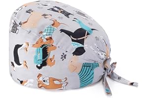 LEEQBCR 1 Piece Adjustable Cotton Surgical Hat with Button - Unisex Dust Cap for Men Women (Grey)