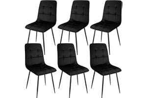 WAFTING Set di 6 sedie da pranzo imbottite con schienale alto e velluto olandese, con base in metallo, per sala da pranzo, soggiorno e sala ricevimenti, colore nero
