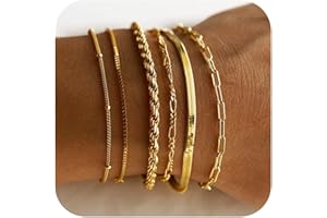 SIXDUTON 6 Pezzi Braccialetti a Catena per Donna, Braccialetti Acciaio Inossidabile Figaro, Braccialetti a Catena Set Regolabili Oro Argento per Donna Ragazze