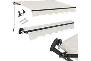 Juskys Store Banne 350 x 300 cm - Ombrage pour Terrasse et Balcon - Avec Manivelle et Support - Protection Solaire Articulé Beige