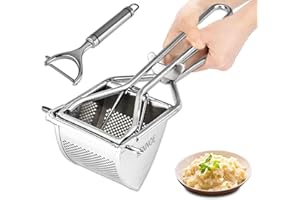KENNOE Kartoffelpresse Edelstahl - Kartoffelstampfer - spätzlepresse - Professionelle Kartoffelquetsche mit Schäler- Erdäpfelpresse für Kartoffelpüree, Obstsäfte, Gemüsebrei, Püree