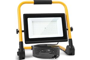 Aigostar Foco de Trabajo LED 100W,9000LM,Foco LED Portátil con Cable de 4M,Enchufes Con Interruptor Estanco,IP65 Impermeable,Soporte plegable,Uso en Interior y Exterior,para Obra, Taller,6500K
