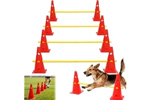 Weciau Set med hopphinder, Agility-set för hundar med 8 koner (32 cm) + 4 stänger (80 cm), Cavaletti hund för koordinationsträning, pyloner hundträning, Justerbara träningshinder för hundlagsport