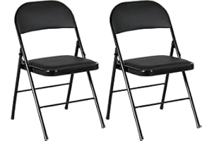 HOMCOM Padded Folding Chairs Set of 2 PU Leather Foldable Chairs with Cushioned Seat and Metal Frame for Home Office Dining Computer Desk Reception Room Black