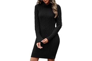 PASUDA Robe Pull Femme Hiver Robe Chic et Elegant à Col Haut Tricoté Mi-Longue Robes Chaud à Manches Longues Elástique Pull Femme Slim Fit Couleur Unie Doux Automne Hiver