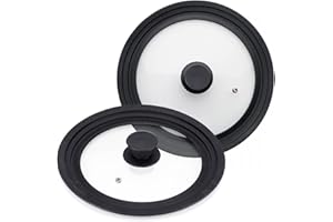 ALZA, S.L. ALZA ® Basic tapa multi medida universal, 20-22-24 cm + 26-28-30 cm, de cristal y silicona de grado alimenticio antideslizante, compatible con sartenes, ollas, incluye orificio de extracción de vapor