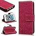 Produktbild SMART LEGEND iPhone SE Lederhülle, iPhone 5S 5 Handyhülle Schmetterling Weinstock Premium Schutzhülle Wallet Case Rose Rot Muster Design Etui Brieftasche Ledertasche mit Handschlaufe Neu Zubehör im Bookstyle Cover Schale mit Ständer Standfunktion Etui Karten Slot und Magnetverschluss Flip Case