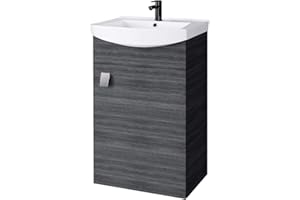 Planetmöbel Badmöbel Set aus Waschtisch mit Unterschrank 45cm in Anthrazit, Waschbecken und Armatur in Schwarz, Zeitloses Badezimmerset