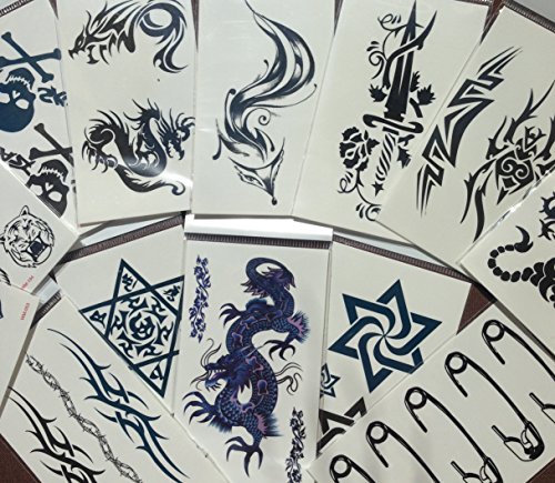 10 Bögen SCHWARZE FAKE TATTOOS FÜR MÄNNER Kleine Bögen Tattoo Aufkleber für Körper Drachen Fuchs Totenkopf und mehr - 2