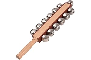 POUWAY Hand Jingle Bells, Hand Sleigh Bells Wooden Shaker Jingle Bells Stick Musical Percussion Instrument Bells for Holiday Home Christmas Decoration Wedding Birthday Party Favors