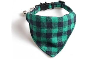 Bandana Cat Collars and Bell | Safe Quick Release Breakaway Buckle | Zacal Cat Collars (Green & Black Chequered Bandana)
