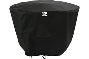 ICover Round Black Garden Table Cover - Waterproof, Breathable Vents, Thick Oxford 600D Material. 2x Buckled Straps Outdoor Furniture cover (280cm x 100cm)