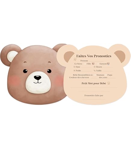 KASURE 25 Cartes Gender Reveal + Confettis - Jeux Baby Shower Ours Mignons