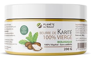 PLANÈTE AU NATUREL Beurre de Karité 200 g - Biologique - 100% vierge - 100% végétal - sans additifs - Non raffiné- cheveux - corps - visage - pur - Végan