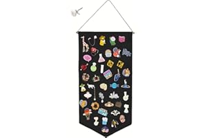 JEHANOIRY Wall Hanging Brooch Pin Organizer, Canvas Display Jewelry Storage Case, Pin Display Banner Holder for Earrings Necklace Glitter Pin Collection Organizer (Black)