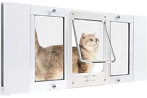 PETOASIS Full-Size Window Pet Door for Cat&Small Dog, Fits 28"-32" Width Windows, Quick-Fit Cat Door Window Insert, 4 Locking Mechanisms, Magnetic Closure Cat Window Door,Aluminum Frame Pet Door for Window