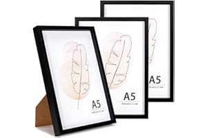 KAIWIN Picture Frame A5 Black Wood Photo Frames Set of 3 Wooden Frames for Hanging and Standing Used for Living Room, Bedroom, Study Room for Photos, Artworks and Posters
