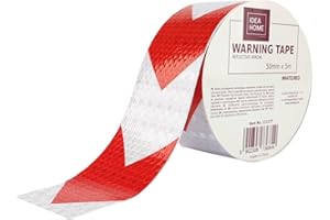 IDEA HOME Ruban de Marquage Autocollant 50 mm x 5 m – Bande d'Avertissement Réfléchissante avec Flèches – Marquage de Sol et de Sécurité Rouge/Blanc